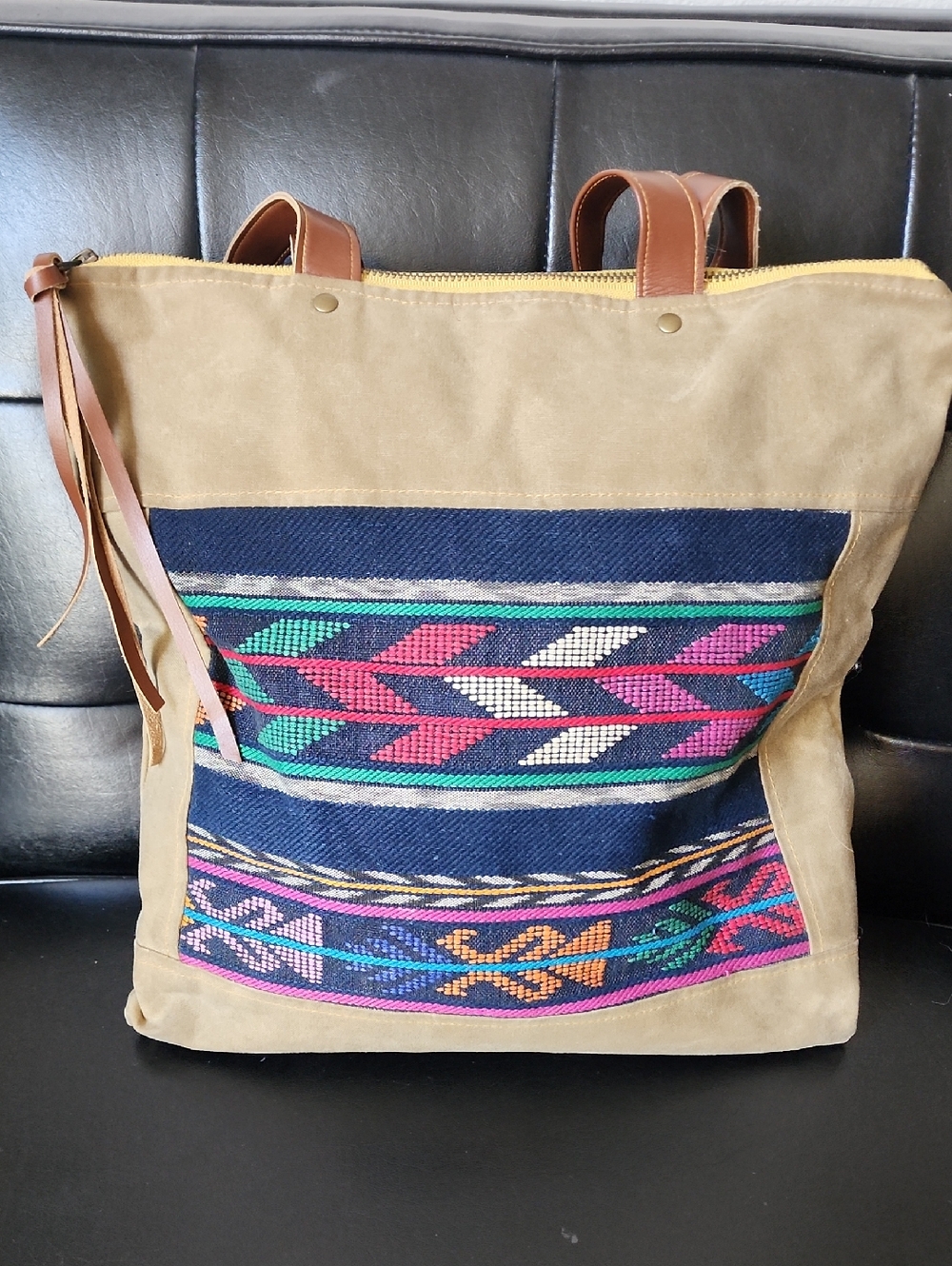 Artisan Rachel Elise Studio Hand-Woven Textile Canvas Tote Shoulder Bag Vegan